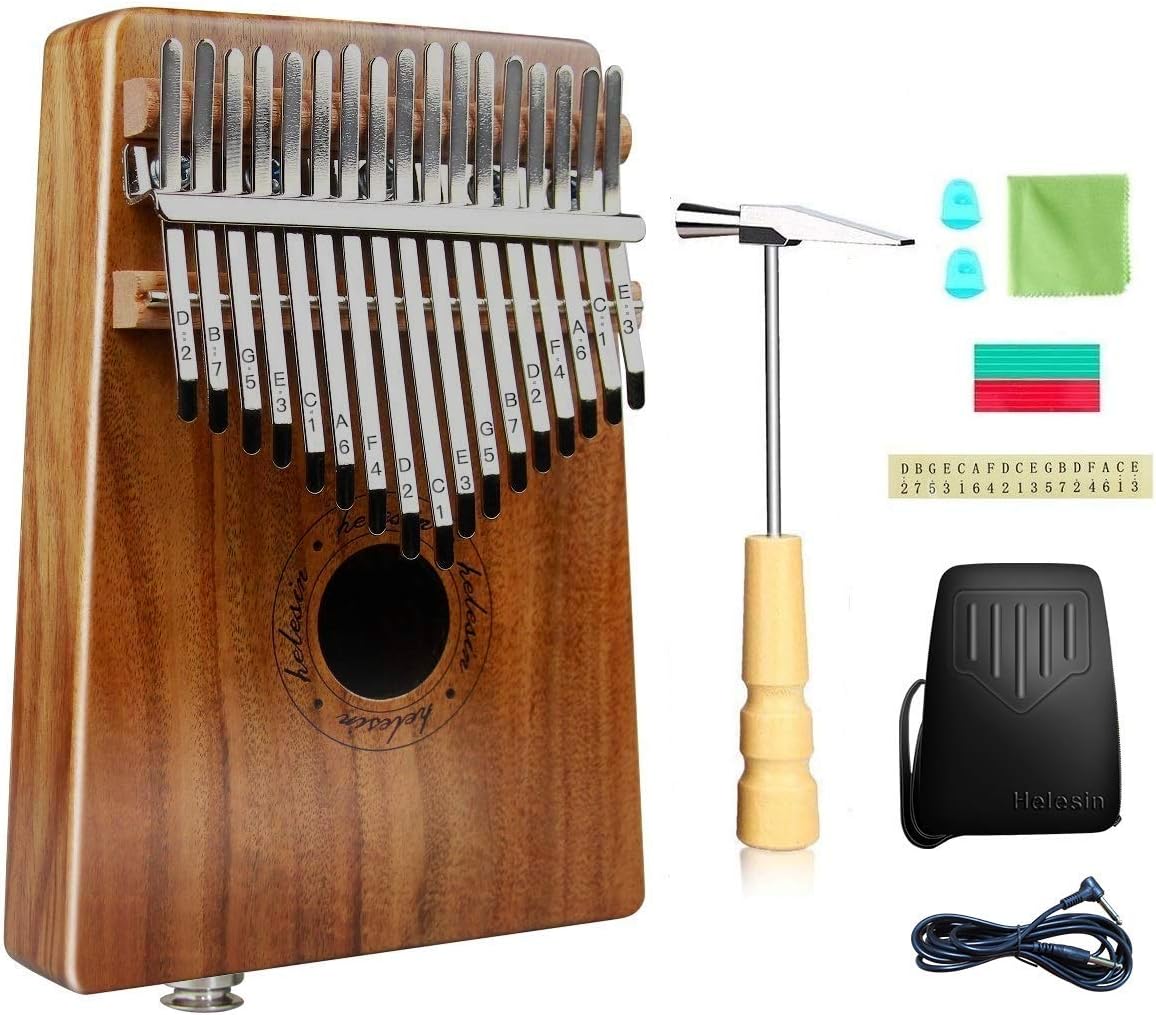 Kalimba 17 Key, Thumb Piano Marimba - Solid Finger Piano Musical Instrument with Hammer (KOA+Bag+Audio)