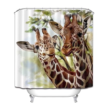 Amazon Com Lb Deer Shower Curtain Funny Two Giraffes Animal Print