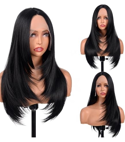 26 Inch Glueless Human Hair Blend Wig Pre Plucked Layered Straight Style 71RLYAUJhrL._AC_UF350,  main image 3
