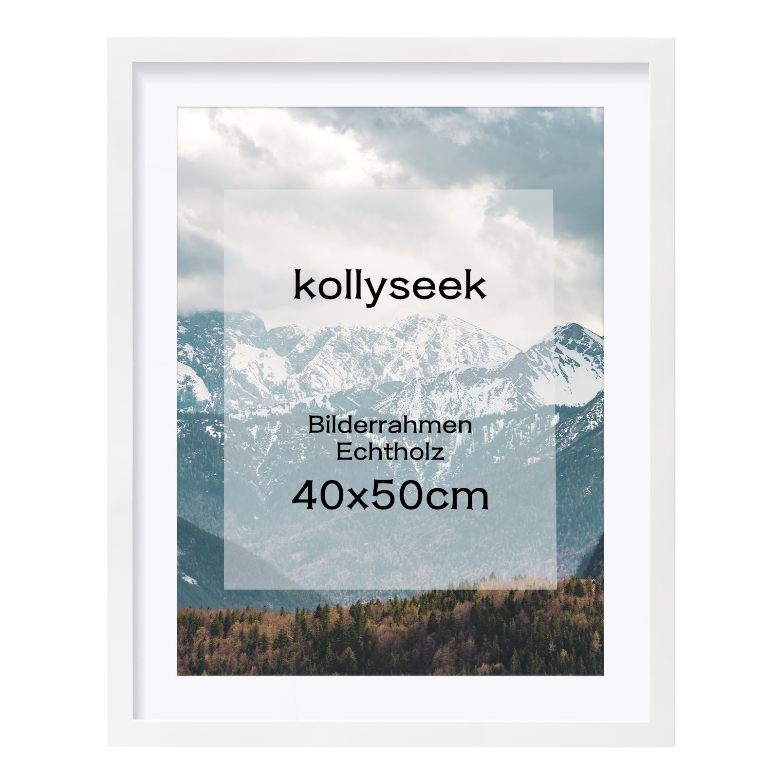 kollyseek Picture Frame 40 x 50 cm White Real Wood with Mount Pine Wood Frame with Shatterproof Acrylic Glass Pine Wood Photo Frame White Picture Frame