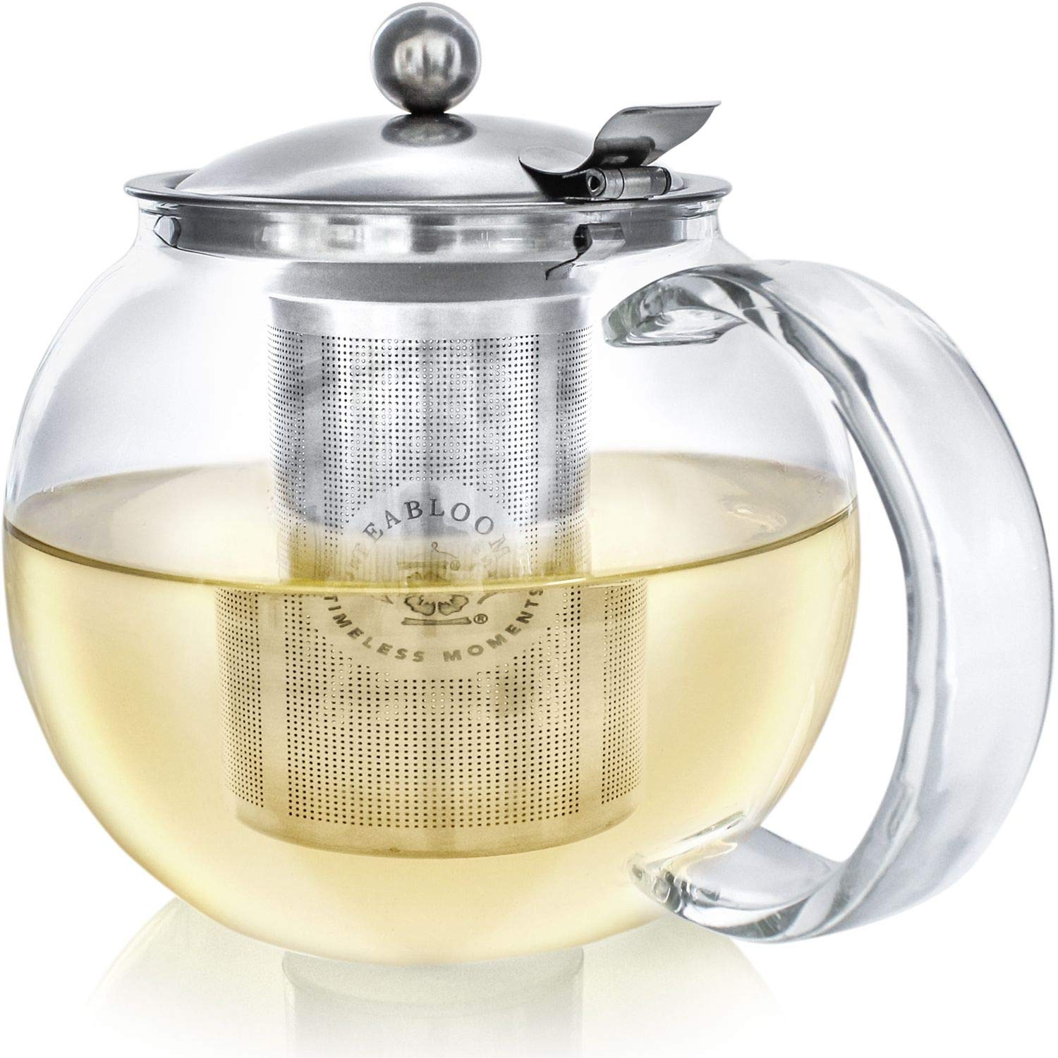 Teabloom Stovetop Safe & Lead-Free Glass Teapot Kettle – 40 oz / 1.2 L Capacity (4-5 Cups) – Removable Stainless Steel Infuser – Great for Loose Leaf Tea, Blooming Tea, Tea Bags & Fruit Infused Water