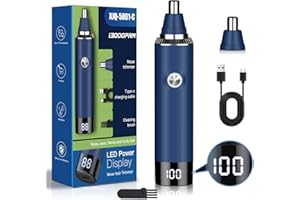 Ginity Nose & Ear Hair Trimmer Clipper with LED Display for Men Women, 2025 Model Painless USB Rechargeable Eyebrow & Facial Hair Trimmer,Professional IPX7 Waterproof Dual Edge Blades (Cyan)