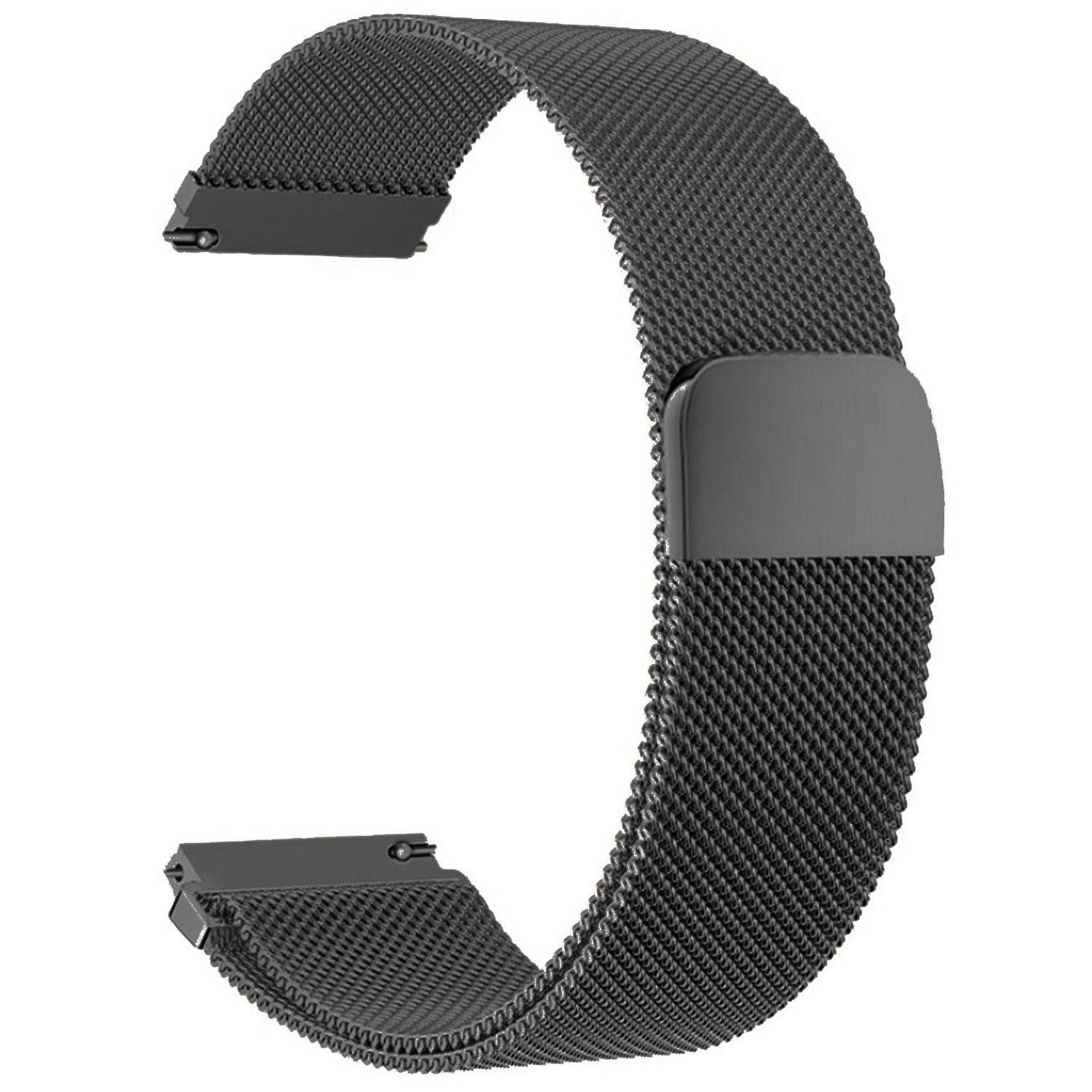 BaiJ Quick Release Watch Strap, Mesh Woven Metal Watch Band with Stainless Steel Buckle and Adjustable Magnetic Clasp for Men and Women, 22mm Black