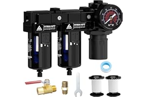 ATINY 1/2" NPT Air Compressor Water Separator, Air Pressure Regulator Combo, Air Compressor Filter Dryer,5 and 5 Micron Filter Cartridge,Semi-Auto Drain, Metal Bracket-Black