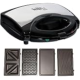 Total Chef 4 in1 Grill Waffle Maker - Mini Belgium Gaufrier, Sandwich, Panini Press Machine, Electric, Non-Stick Removable Pl