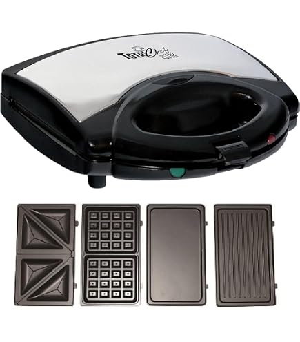 Baotkere Machine à sandwich électrique 3 en 1 à donuts, gâteau à collation avec 3 plaques antiadhésives amovibles interchangeables, grille-pain amovible, parfait pour le petit déjeuner