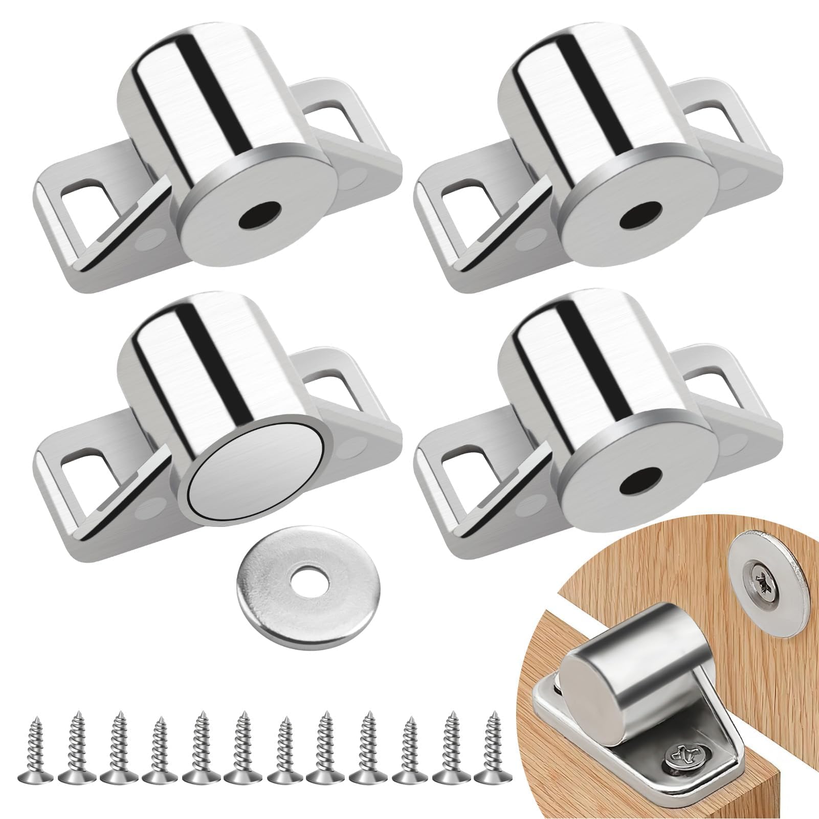 Taoduod 4 Pcs Magnetic Door Catch, Cabinet Cupboard Door Magnetic Catch 15KG Stainless Steel Magnetic Catches for Kitchen Cupboard, Wardrobe, Bathroom Cabinet, Drawer, Louver, Closet, Furniture Latch