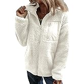 Dokotoo Womens Winter Trendy Full Zipper Fleece Jackets Long Sleeve Relaxed Warm Teddy Coats with Pockets