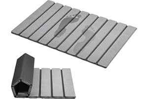 AWW Foldable Stone Bath Mat, Super Absorbent Diatomaceous Earth Mats, Non-Slip 23.6 x 15.5 Inch Quick Drying Mat, Compact and Easy to Store Bath Mats for Bathroom, Easy to Clean, Grey