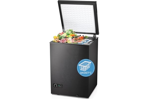 R.W.FLAME Chest Freezer 3.5 Cubic Feet with Removable Baskets and Defrost Water Drain, Deep Freezer, Adjustable Temperature, Energy Saving, Top Open Door Compact Freezer (3.5 Cubic Feet, Black)