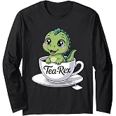 Tea-Rex Tea Drinker T Rex Dinosaur Long Sleeve T-Shirt