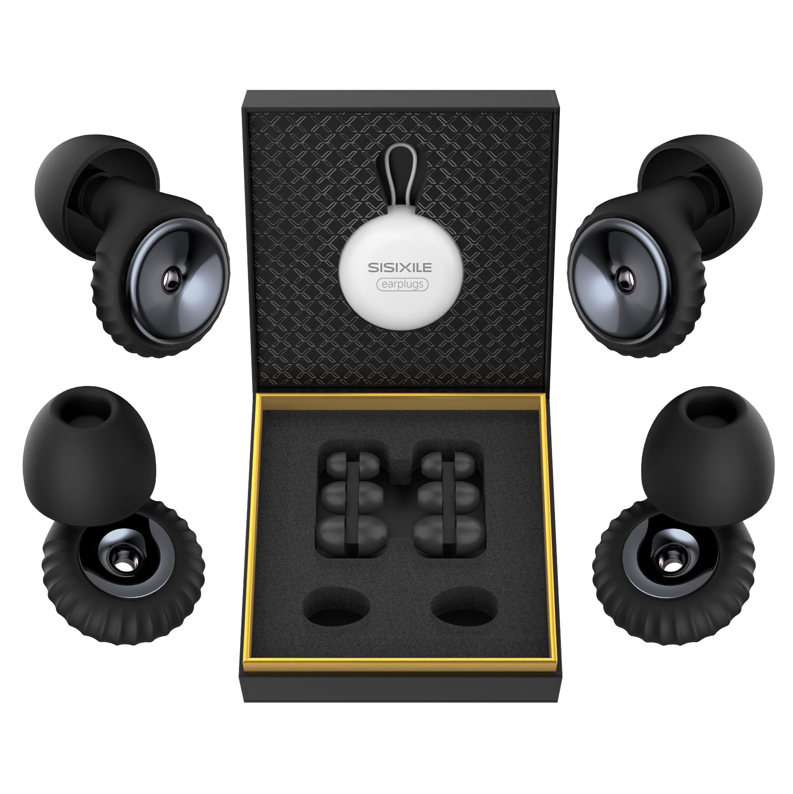 Photo 1 of 2 Pairs Noise Cancelling Earplugs with Premium Metal Design and Elegant Gift Box,Sleeping, Concerts, Travel, Noise Sensitive People – 35dB Reusable Silicone Earplugs for Men and Women,Black