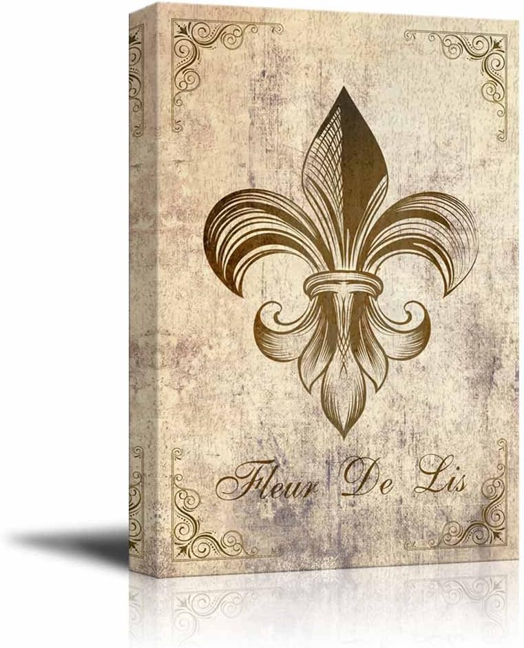 wall26 - Canvas Wall Art - Fleur De Lis Flower on Vintage Abstract Background - Gallery Wrap Modern Home Art | Ready to Hang - 16x24 inches