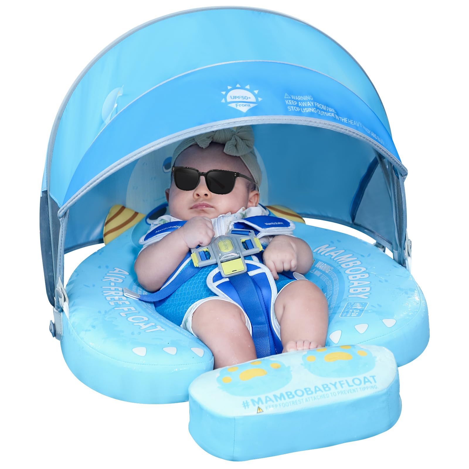 Photo 1 of 2025 Floating Bed Mambobaby Float with Canopy UPF 50+ Sun Protection Non-Inflatable Solid Swim Pool Float Mambo Baby Smart Swim Trainer Infant Swim Ring