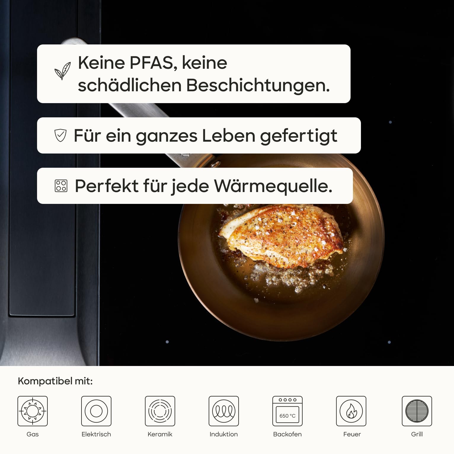Gastrotools Carbonstahl Bratpfanne 20cm, natürliche Antihaft-Oberfläche, ohne PFAS, Ofenfest bis 650°C, CoolGrip Griff, geeignet für Induktion, Gas, Keramik & offenes Feuer, Hergestellt in Italien 5