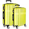2 Piece Luggage Sets with Spinner Wheels,24 and 28 Inch Checked Travel Suitcase Sets,Lightweight Hardshell Carry On Luggage Sets,Yellow
