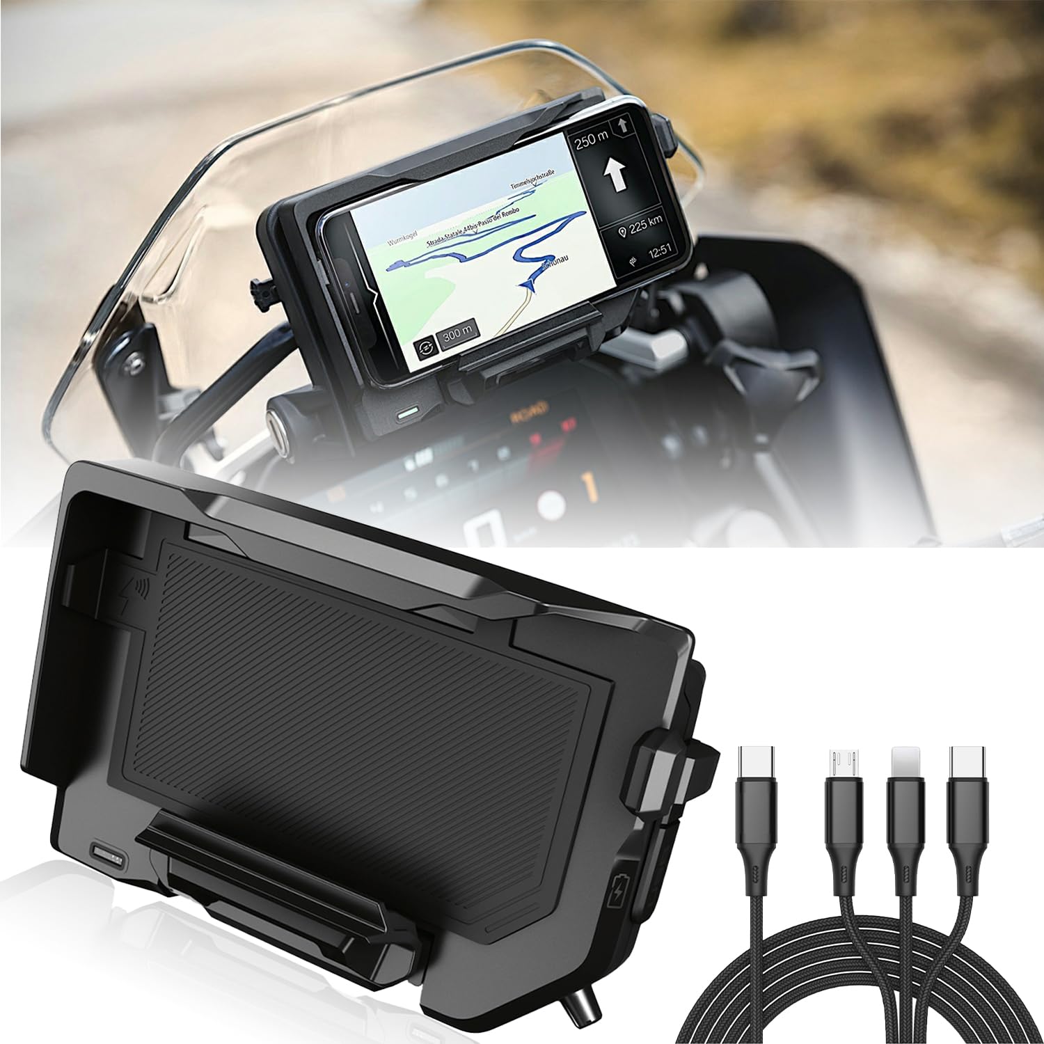 Photo 1 of ***Missing cords and mount***FWXEOZ Phone Holder for Motorcycle with Wireless Charge & Fast Wired Charging GPS Navigation Phone Mount Fit for BMW R1200GS R1250GS ADV S1000XR F750GS F850GS Adjustable Shortcut Keys One Click Lock***Missing cords and mount**