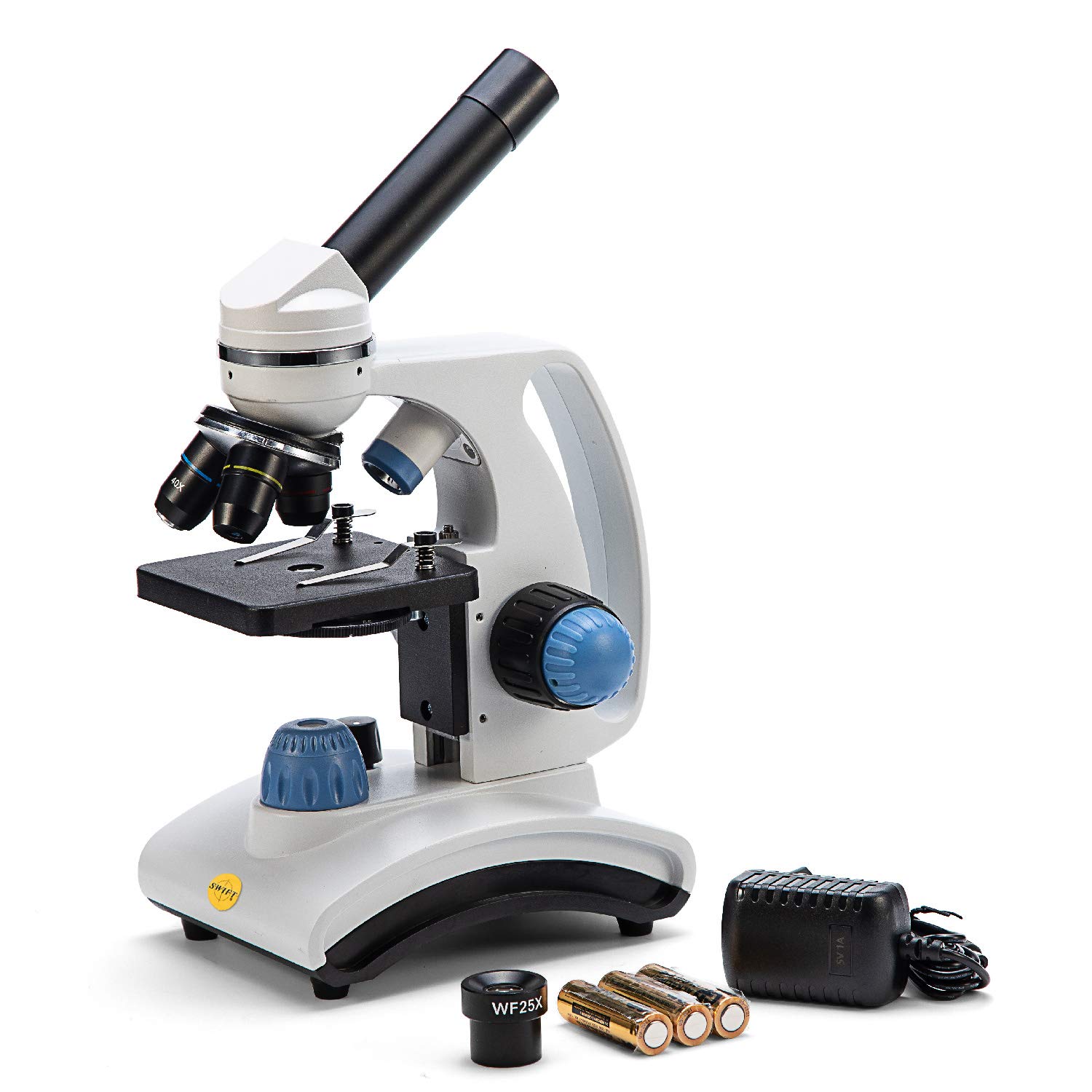 SWIFT SW100 40X-1000X Kids Microscope for Children,Dual Light,Glass Lens,Metal Body,Cordless,Carrying Handle,Camera Compatible