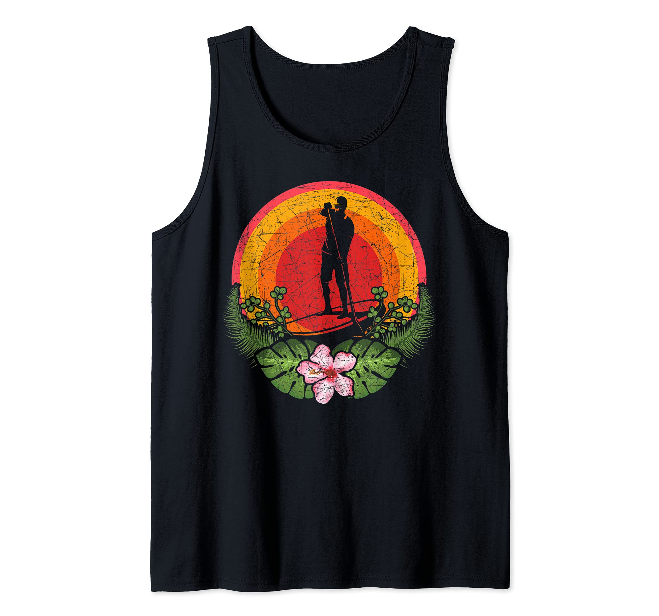 Paddleboarder Flower Tropical Sunset Stand Up Paddling SUP Tank Top