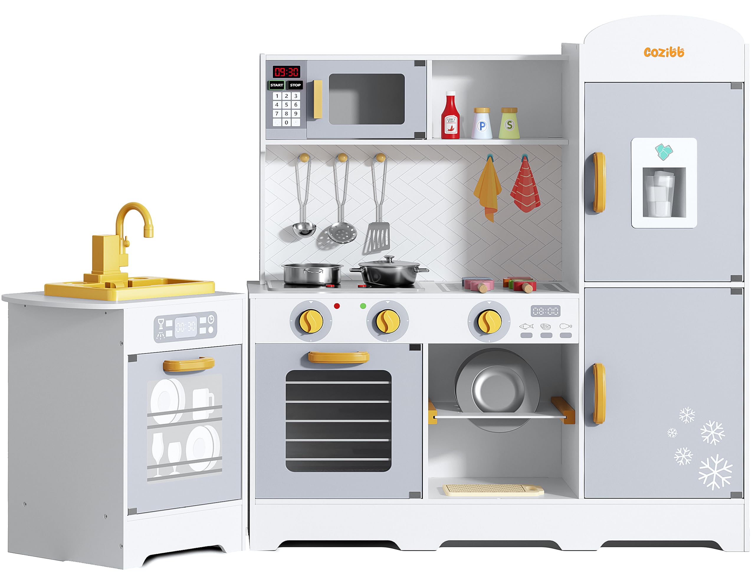 Photo 1 of **************FOR PARTS ONLY-MISSING PIECES*****************
Play Kitchen for Kids, Wooden Play Kitchen with Toy Storage System, 21pcs Accessories Included, Oven Faucet, Microwave, Ice Maker, BBQ, with Lights & Sounds Kitchen Playset Gift for Ages 3+