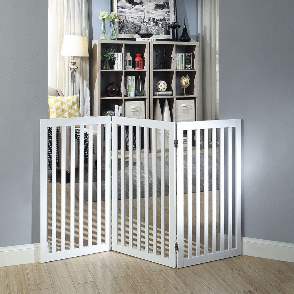 unipaws Freestanding Tall Dog Gate, Foldable Pet Fence, Indoor Wood Barrier - Image 3