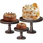 AceOrbit 3 Pcs Round Wood Cake Stand Set Beaded Wooden Rustic Farmhouse Cupcake Pedestal Stand 8/10/12 Inch Dessert Display Serving Tray for Wedding Birthday Decoration Party Restaurants