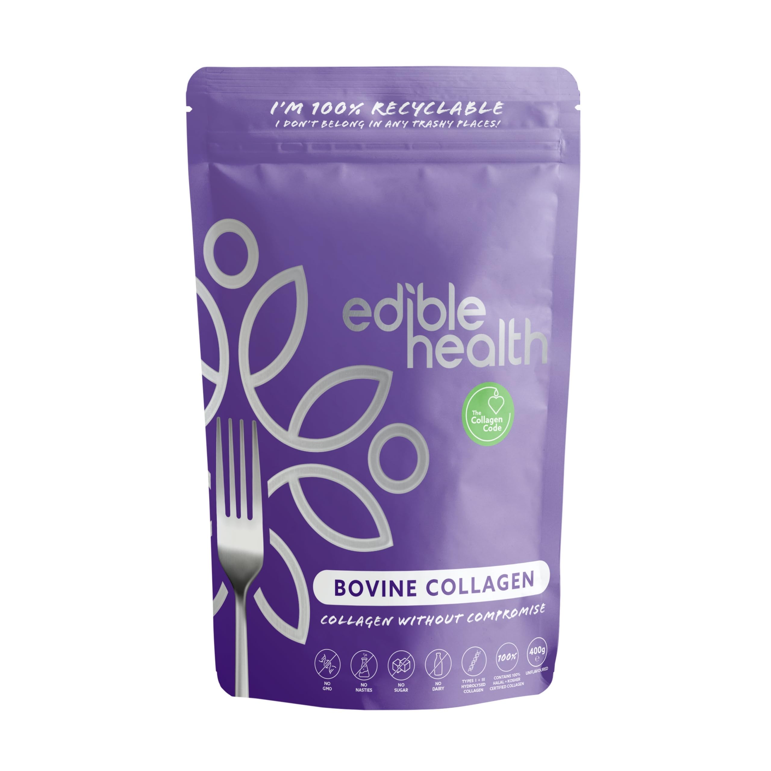 Edible Health Premium Collagen Powder 400g – Types 1 & 3 Protein Peptides, 18 Amino Acids, Hydrolysed Bovine Collagen, Paleo Keto Kosher Halal