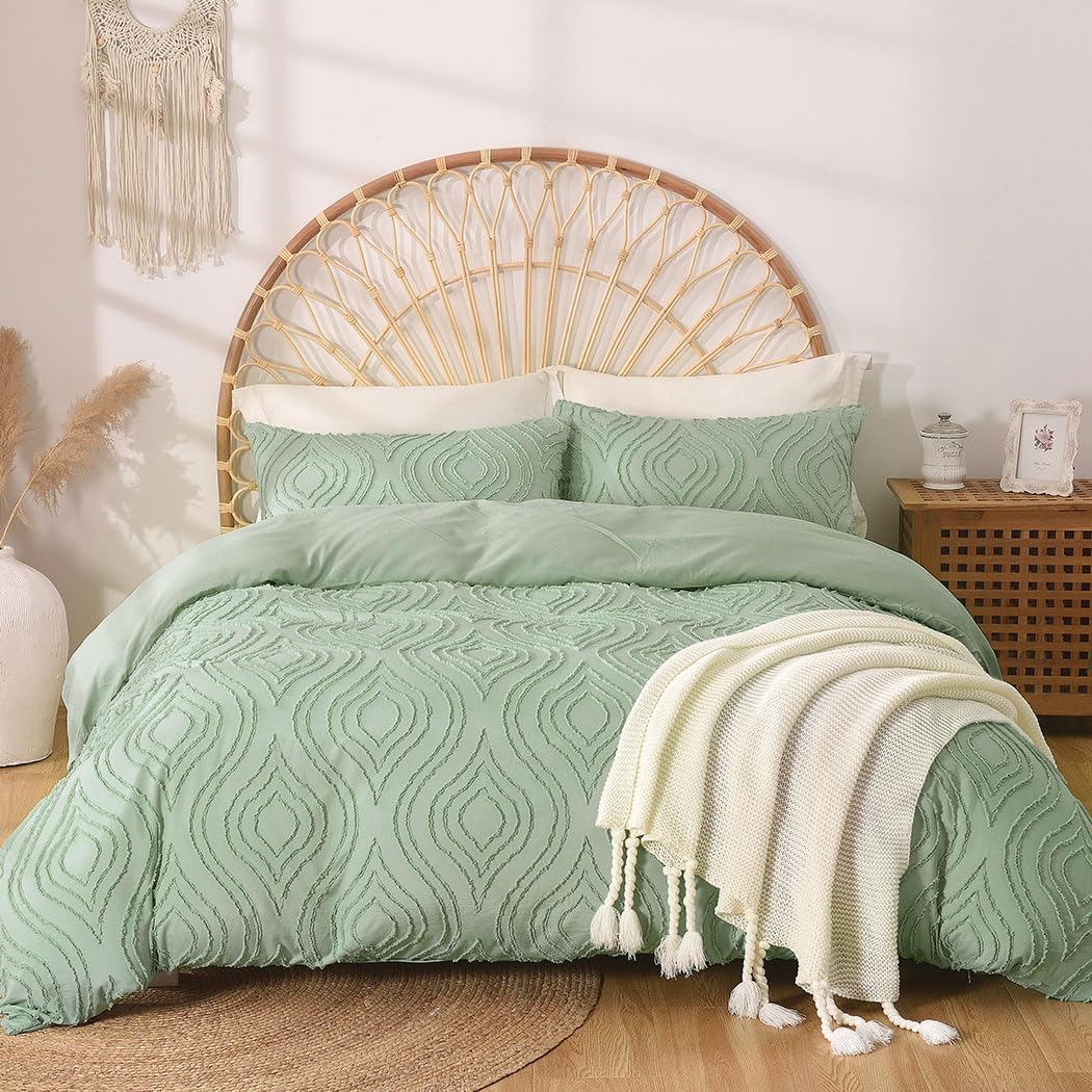 Photo 1 of Lekesky Duvet Cover Queen Size, Teal Blue Tufted Queen 3pc Ultra Soft Microfiber Breathable Shabby Chic Bedding Sets with Zipper Ties (No Comforter)