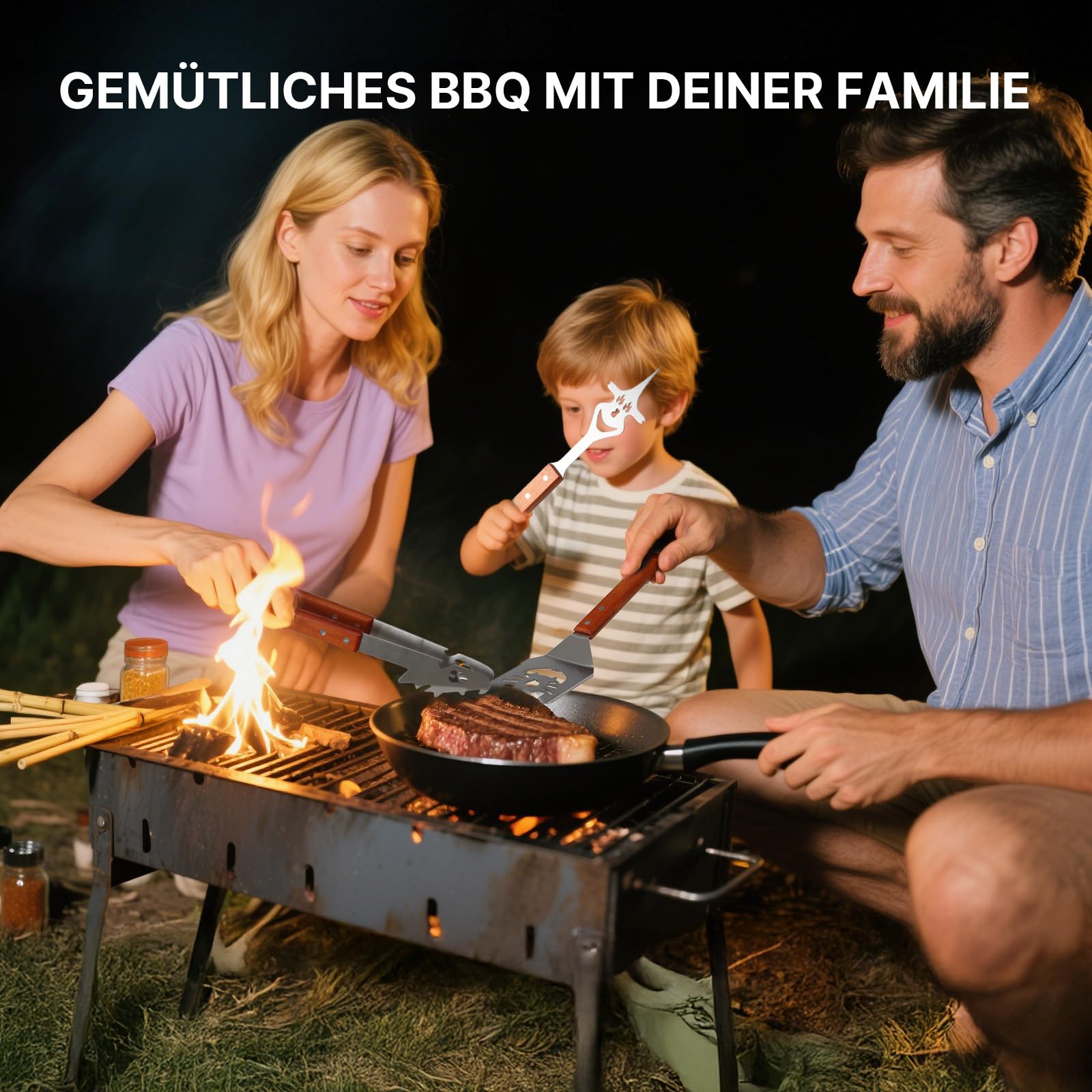 3-teiliges Grillbesteck-Set. Extra Langes Grillwerkzeug, Grillzubehör Männer Geschenk, Grillzubehör mit Grillzange, Grillwender, Fleischgabel Extra-Langen Holzgriffen,Grill Geschenke für Männer 6