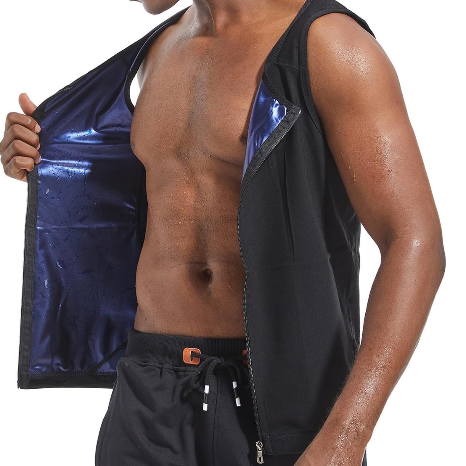 Photo 1 of Sauna Sweat Suits Shirt Vest Waist Trainer for Men Compression Workout Shapewear Excersize Gym Clothes Working Out (Zipper, Black, 2XL3XL)