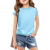 Haloumoning Girls Cap Sleeve T Shirts Kids Summer Crewneck Solid Tops Tees 5-14 Years
