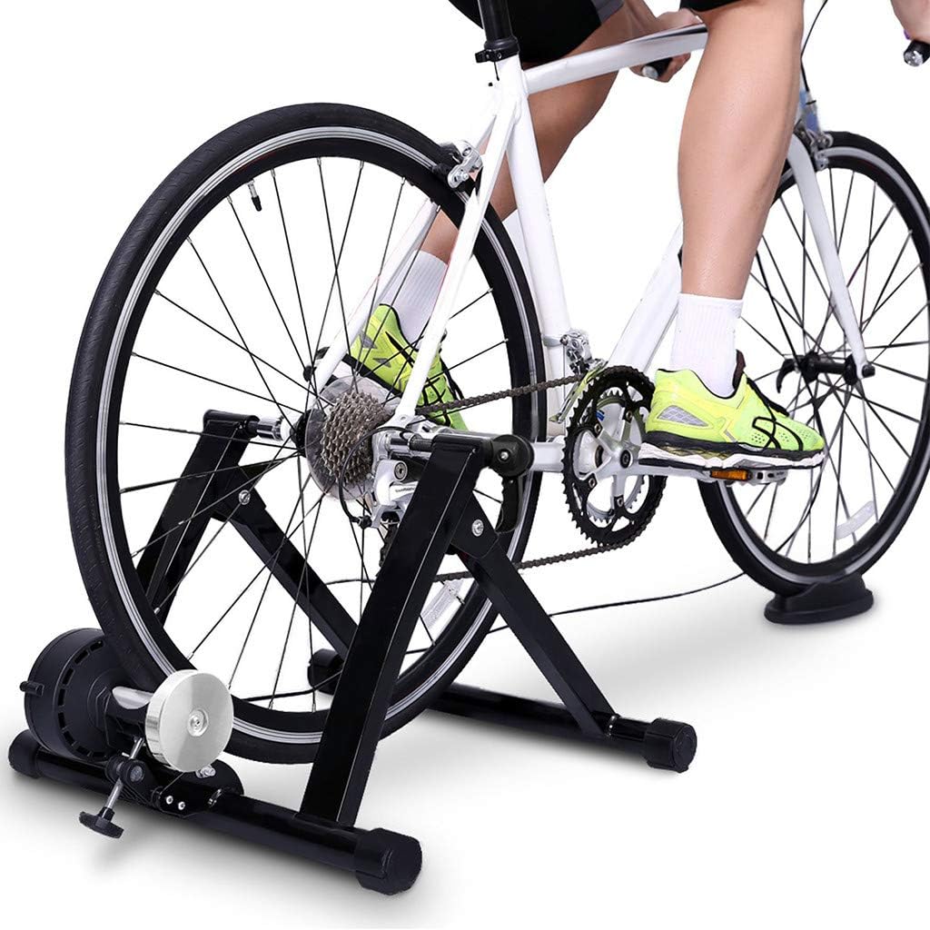 XGao Bike Trainer Stand Steel Indoor Bicycle Exercise Magnetic Stationary Workout Trainer Stand with Noise Reduction Wheel Quick Release Portable for 24"-29" Road Bike