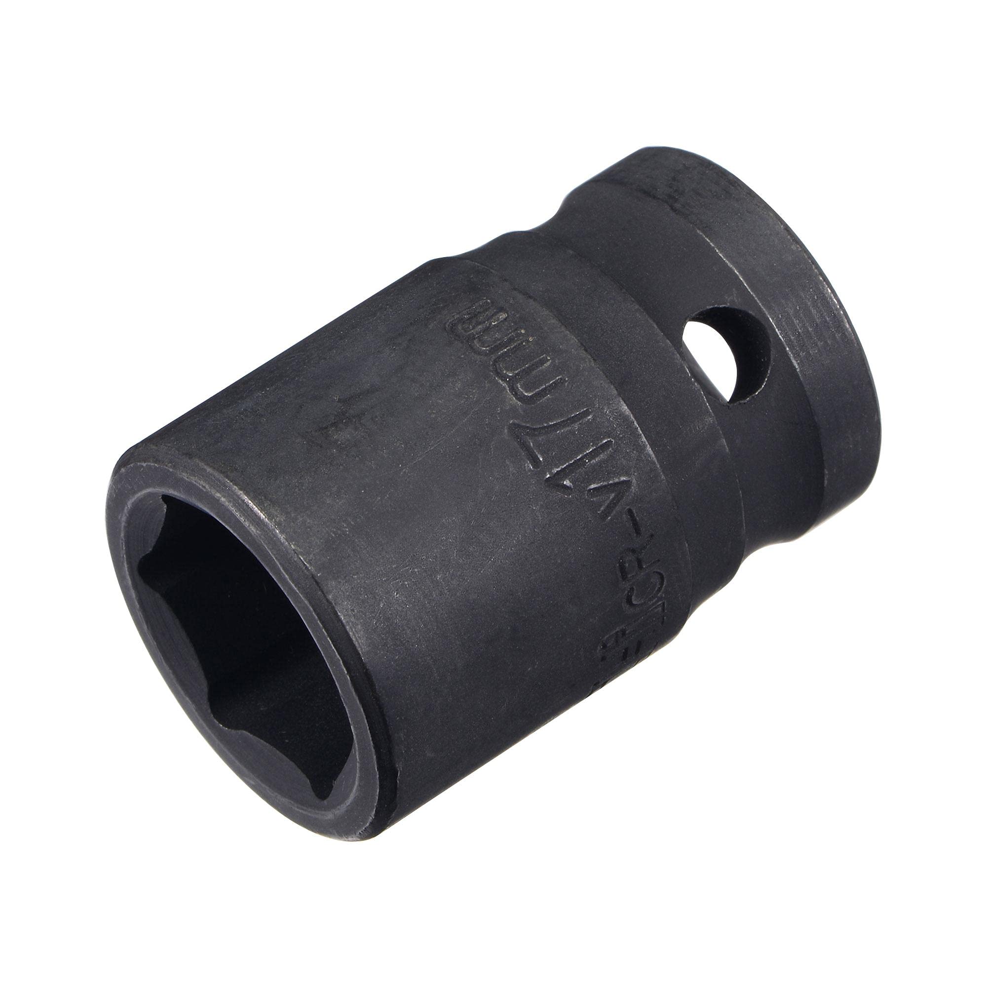 sourcing map 1/2" Drive by 17mm 6-Point Impact Socket, CR-V Steel 1.5" Length, Shallow Metric Sizes
