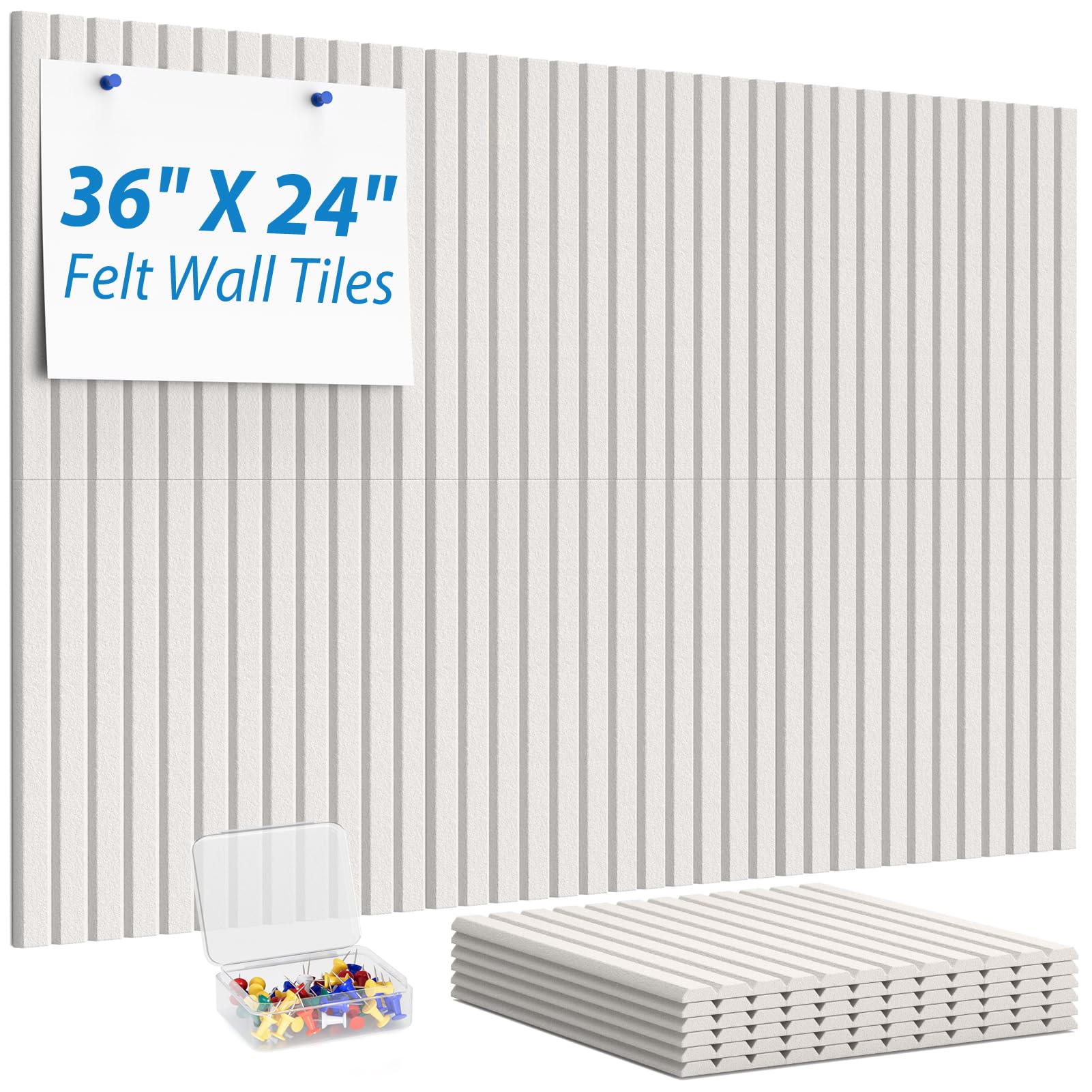 Photo 1 of MaxGear Cork Boards for Walls 36" x 24", 6 Pack Light Tan Felt Wall Tiles Bulletin Boards with Slat Paneling, 3D Panels Push Pin Board for Office Wall Decor