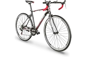 PanAme 14-21 Speed Road Bike with Light Aluminum Alloy Frame, 700C Wheel Commuter Bicycle with Dual Disc/V Brakes for Men and Women, Adult Faster Racing Bike (Black, Red, Blue, White)