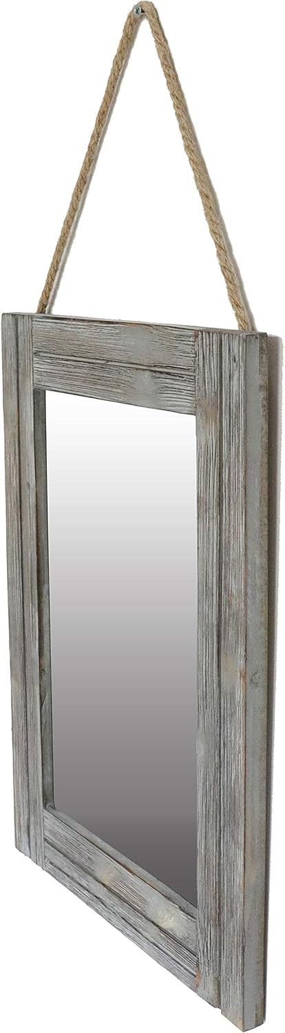 EMAISON 16 X 12 Inch Rustic Wood Framed Wall Mirror with Hanging Rope for Farmhouse Décor, for Entryway, Bedroom, Bathroom, Dresser, Gray: Home & Kitchen