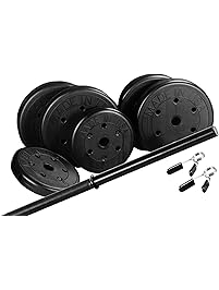 US Weight Duracast 55 lb. Barbell Weight Set with Two 5 lb. Weights, Four 10 lb. Weights, One 4 lb. Two-Piece Threaded Barbell Bar, Two Locking Spring Clips
