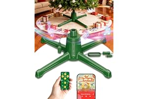 COOLWUFAN Musical Rotating Christmas Tree Stand with Remote Control, 360-Degree Tree Stand Base for Up to 9FT & 120lb Artificial Trees, 6 Built-in Electrical Outlets Xmas Revolving Tree Holder
