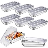 Suttmin 8 Pcs 304 Stainless Steel Food Storage Containers with Lids 1/3 Size Hotel Pan Chicken Food Grade Pans Metal Meal Containers for Restaurant Stackable Kitchen Freezer Buffet(2.5 Inch Deep)