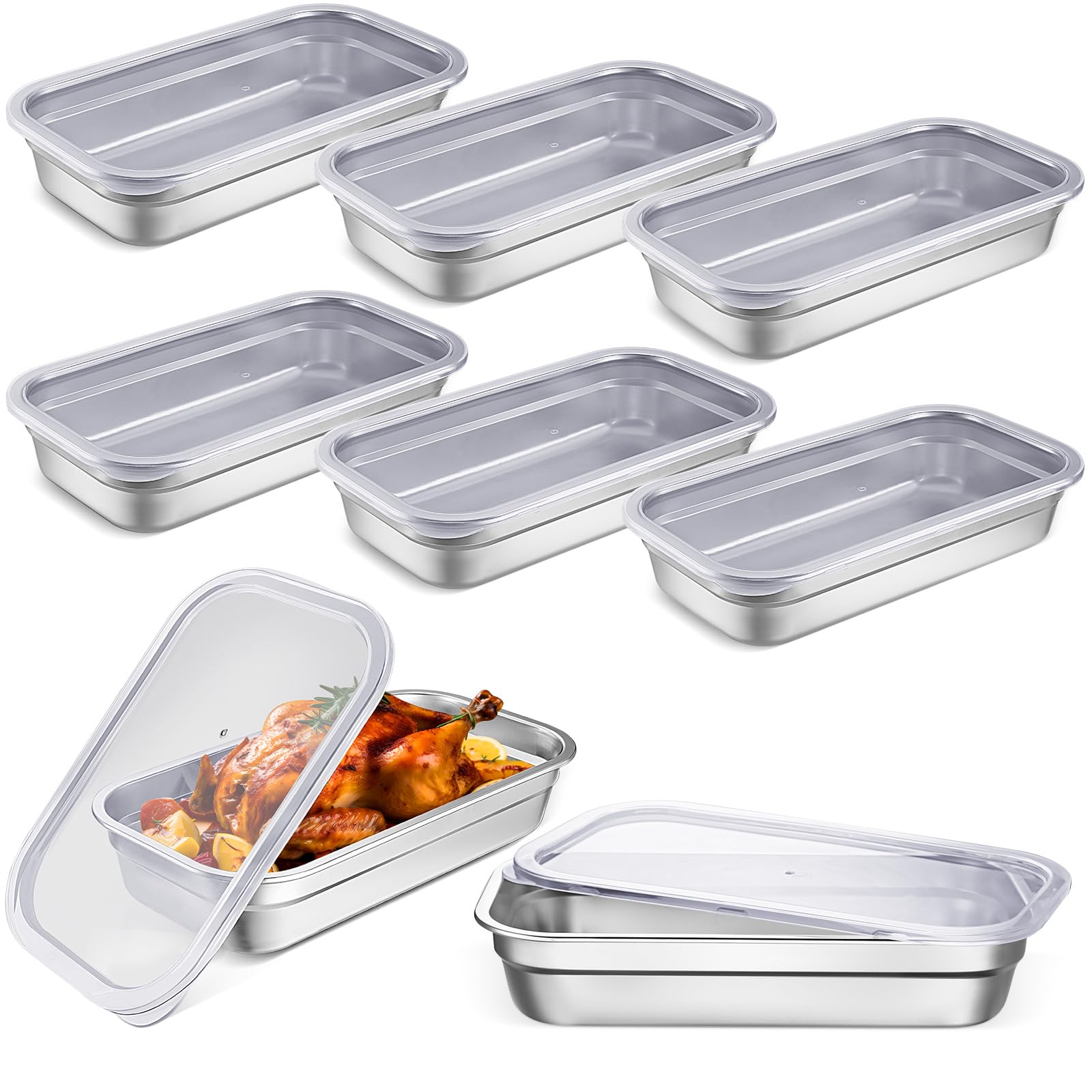 Photo 1 of Suttmin 8 Pcs 304 Stainless Steel Food Storage Containers with Lids 1/3 Size Hotel Pan Chicken Food Grade Pans Metal Meal Containers for Restaurant Stackable Kitchen Freezer Buffet(2.5 Inch Deep)