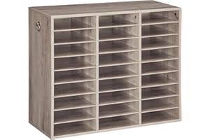 HOOBRO Literature Organizer, 27 Compartments Wooden Mail Organizer, Countertop Literature Sorter with Adjustable Shelves for 