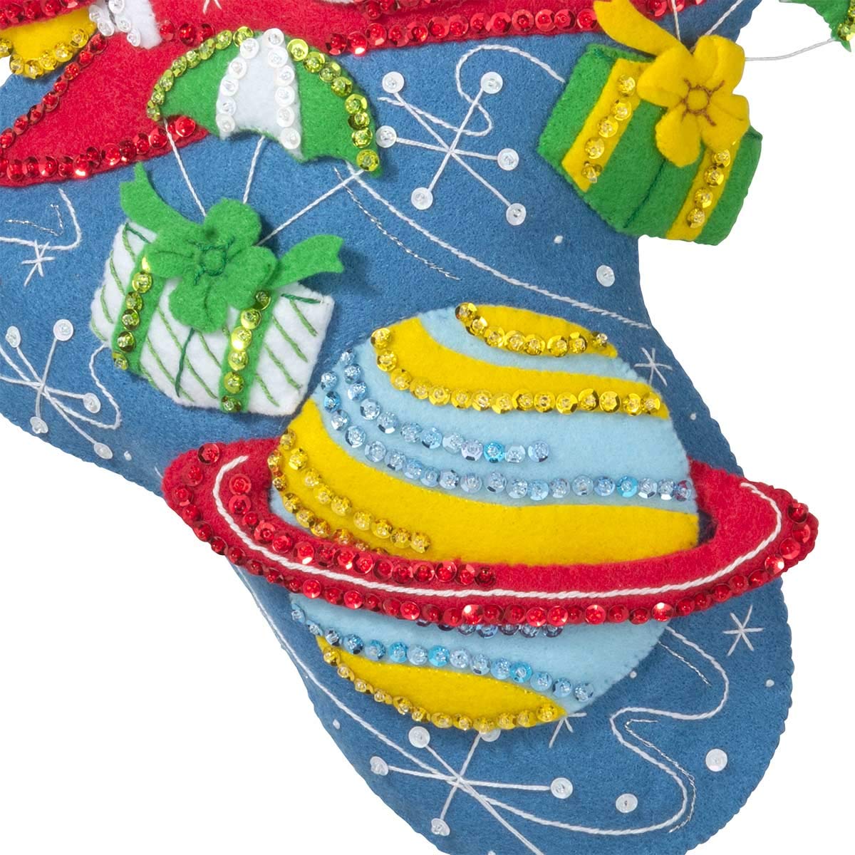 Bucilla 89237E Felt Applique Christmas Stocking Kit, Rocket Ship Santa, 18