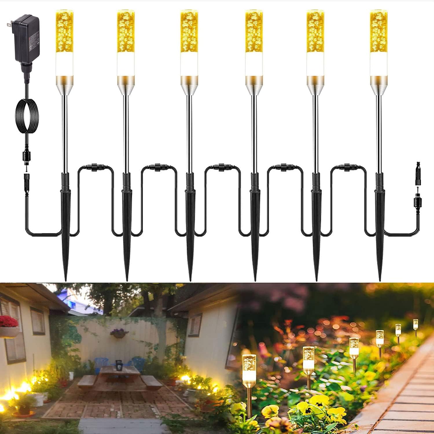 Photo 1 of GreenClick LED Pathway Lights, 4.8W 12V AC/DC Low Voltage Path Lights, 570 Lumen 6 Pack Extendable Outdoor Landscape Lighting IP65 Waterproof Garden Lights for Yard Walkway Driveway, 2700K