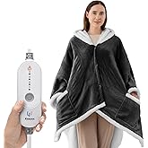 Kozyus Wearable Heated Throw Blanket, Heated Shawl Electric Wrap Poncho with Hood & Pockets for Women & Men, 5 Heat Settings, 3H Auto-Off, Machine Washable, ETL Certified, Gift-Ready, 56x63, Grey
