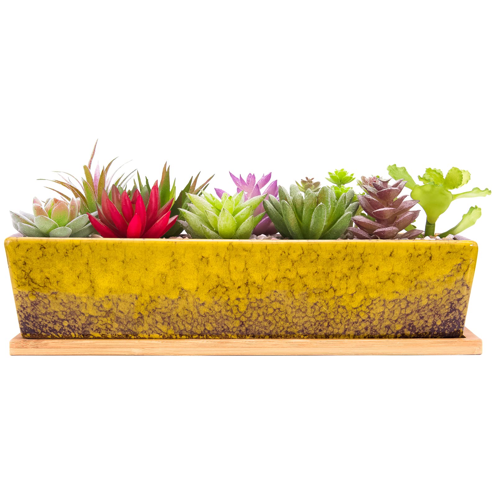 Succulent Plant Pots - 30.5CM Large Succulent Planters with Drainage Tray, Window Sill Planter, Long Rectangle Ceramic Pots for Indoor Cactus Plants Shallow Bonsai Window Box for Home Garden Decor — image 1