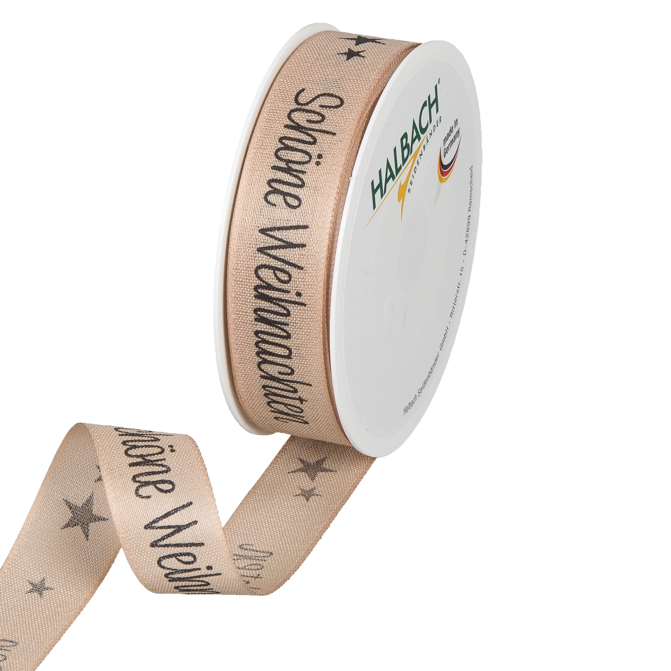 Halbach Seidenbänder Christmas Ribbon Beautiful Christmas Gift Ribbon in Cotton Look for Wrapping Gifts, Colour: Natural/Black, 1126