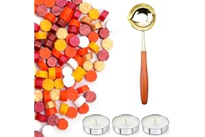 200Pcs Wax Seal Beads Set with Non-Slip Melt Spoon and Candles,Sunset Glow Sealing Wax Pellets Bead Great for Seals Stamp, We