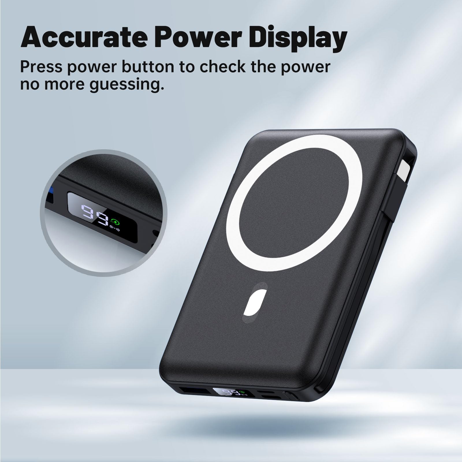 Yiisonger for Magsafe Battery Pack - 10000mAh Portable Charger for Mag-Safe 22.5W PD Fast Charging with Built-in Cables LED Display, Magnetic Power Bank for iPhone 16/15/14/13/12/Pro/Mini/Pro Max