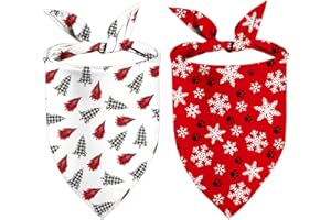 YAOFAVO Christmas Dog Bandanas 2 Pack, Red Christmas Trees+Snow Paws Dog Scarfs for Boy and Girl, Pet Scarves for Holiday Bandanas Bulk for Small Medium Dogs (One Size, Red Pine Trees+Snow Paws)