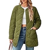 PEHMEA Women's Lightweight Quilted Puffer Jacket, Casual Long Sleeve Button Down Padded Coat with Pockets